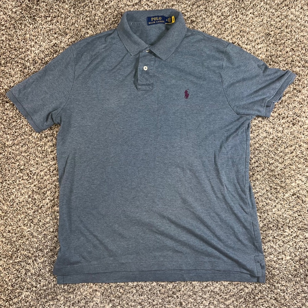 Polo Ralph Lauren Mens Medium‎ Blue Heather Short Sleeve Cotton Polo Tennis Tail